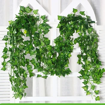12PC מלאכותי צמח ירוק אייבי עלה גרלנד משי תלייה על קיר בבית הגפן גן חתונה קישוט מסיבת DIY מזויף עלים צמח