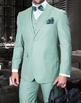 2020 האחרונה סגנון קיץ Slim Fit אור ירוק גברים חליפת טוקסידו 3Pieces האיש הכי מתאים (ז ' קט+מכנסיים+וסט)