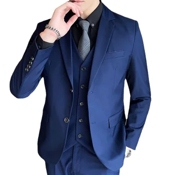 2021Jacket+אפוד+מכנסיים החתן חליפות סלים אופנה של גברים מזדמנים חליפות סגנון קוריאני אופנה גברים