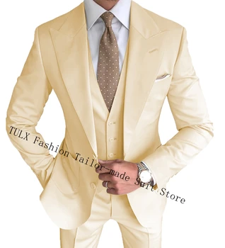 2023 אופנה חדשה גברים חליפות סלים בכושר שיא דש שני כפתורים 3 חתיכות זכר חליפת השושבינים החתן החתונה טוקסידו תחפושת Homme