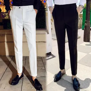 2023 גברים קלאסי צבע מוצק אביב מזדמנים מכנסיים עסקי אופנה למתוח כותנה סלים מותג מכנסיים זכר חליפת מכנסיים P179