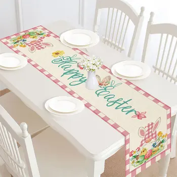 2023 הפסחא שולחן רץ ארנב ביצת ברווז פרח שולחן האוכל רץ עיצוב חתונה מלבני מסיבה משפחתית עיצוב שולחן האוכל