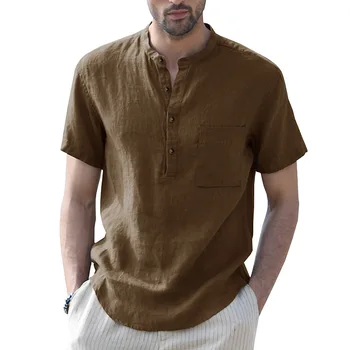 2023 קיץ אופנה חדשה מוצק צבעים כותנה פשתן אדם חולצות גברים ביגוד זכר חולצות