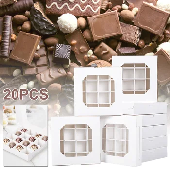 20Pcs מסיבת קאפקייקס קופסאות עוגיות שוקולד עוגת אריזה שק ריק לבן מתנה ממתקים Boxex ברור הולדת עיצוב חתונה