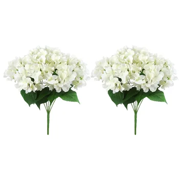 2X פרחים מלאכותיים משי 7 ראש גדול הידראנגאה זר לחתונה חדר בבית מלון המפלגה קישוט לבן