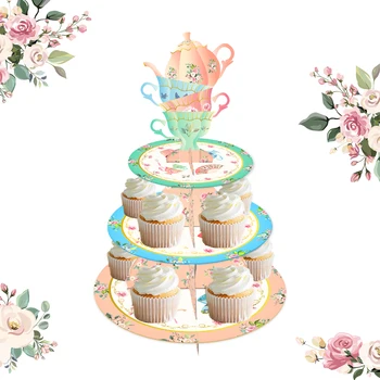 3 שכבות מסיבת התה, העוגה דוכן תצוגה DIY קישוט עוגת מתלה מחזיק מקלחת תינוק מסיבת יום הולדת עוגת מגש ציוד טובות