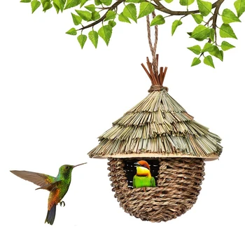 3Pcs ארוגים ביד תלוי Humming ציפור בית חיצונית ציפור הבית לקינון,דשא טבעי הציפור לקנן בגינה,פטיו