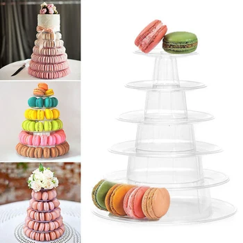 6-קומות Macaron תצוגת דוכן הקאפקייקס מגדל מתלה עוגה עומד PVC מגש, חתונה, יום הולדת עוגה לקשט כלים סיר