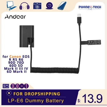 Andoer LP-E6 דמה סוללה USB-C מצמד מתאם ד 
