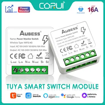 CORUI 16A Tuya Wifi חכם להחליף מודול 2-דרך מתג שליטה עם כוח צג חכם החיים שלט רחוק עם אלקסה הבית של Google