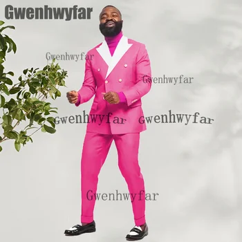 Gwenhwyfar באיכות גבוהה חדשים נאה חתנים חליפות גברים שיא דש בלייזר סטים מסיבת חתונה, נשף החליפה של הגברים מותאם אישית (קט+מכנסיים)