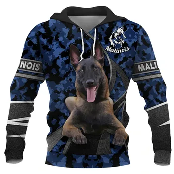 HX אופנה חיות קפוצ 'ונים 3D גרפי כסף סרט קפוצ' ונים בעלי חיים הכלב Malinois הבלגי חולצות מזדמנים ספורט