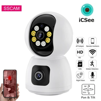 ICSee כפול עדשה Wireless WIFI מצלמה 4MP בית חכם צבע ראיית לילה הגנת אבטחה CCTV מצלמה מקורה