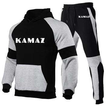 KAMAZ 2023 גברים חדשים באיכות גבוהה תפרים קפוצ ' ונים פופולרי היפ הופ Sportswears ברדס סוודר גג+מזדמנים מכנסיים שתי חתיכות חליפה