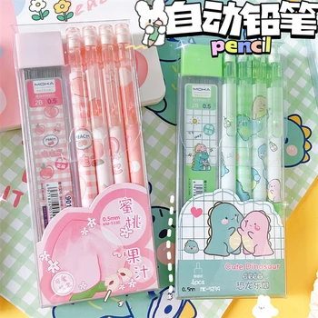 Kawaii קריקטורה מכני עפרונות סט חמוד אוטומטי עפרונות עם מילויים קוריאה כתיבה לחץ עטים ספר, ציוד משרדי