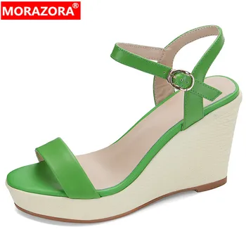 MORAZORA 2023 חדש עור אמיתי פלטפורמת סנדלי נשים איכותי נשים אבזם שמלה נעלי טריזי עקבים סנדלים