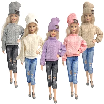 NK 5 סט תלבושת אופנה כובע סוודר ג ' ינס עבור 1/6 בובה המודרני בגדים עבור ברבי הבובה אביזרים לילדים צעצועים