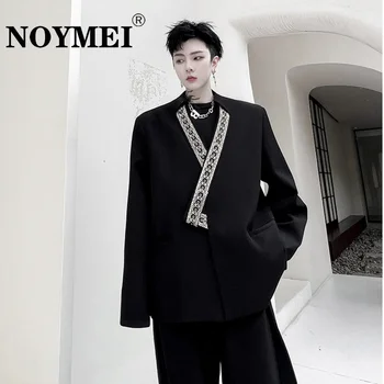 NOYMEI סיני חדש המשפט סגנון החליפה מעיל סתיו של גברים נישה ניגודיות צבע דש שחור כפתור אחד 2023 זכר בלייזר WA1190