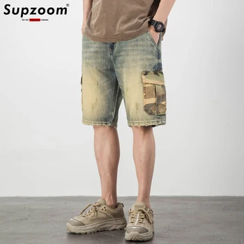 Supzoom ניו ההגעה חמה מכירת הקיץ חופשי טלאים אופנתי נוער מקרית מטען רטרו הסוואה בכיס מכנסי ג ' ינס קצרים גברים