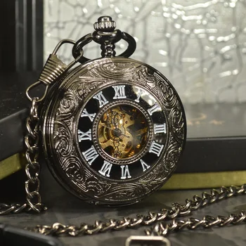 TIEDAN Steampunk אופנה יוקרתי עתיק שלד מכאני שעון כיס גברים שרשרת עסקי מזדמן כיס & Fob שעונים
