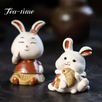 Yixing יצירתיות סגול חולות תה מחמד עבודת יד, קרמיקה ארנב חמוד צלמיות תה מגש קישוט קישוטים ואביזרים