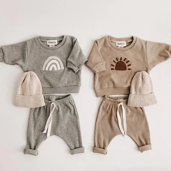אופנה בגדי ילדים סט תינוק תינוק ילדה דפוס מזדמנים צמרות + ילד חופשי מכנסיים 2pcs תינוק בגדי מעצבים תלבושת