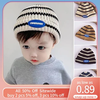 אופנה פסים התינוק ביני קוריאנית ילד ילדה מלון קאפ סתיו חורף צמר חם תינוק סרוג כובע ילדים ילדים סרוג מכסה המנוע