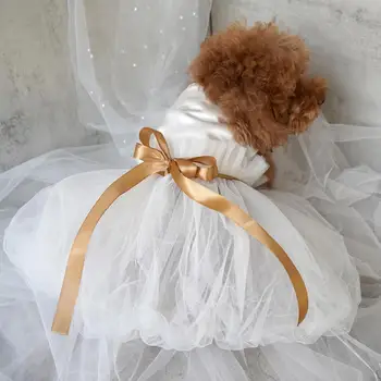 אופנתי שמלת חתונה לחיות מחמד אלסטיות גבוהה לנשימה להגן על העור מתוק כלב לבן נסיכה שמלות עם Bowknot