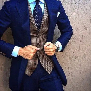 גבי מוכר כחול חליפות גברים עם חצאית אפוד Terno Masculino החתן בהתאמה אישית אופנה בלייזר 3Pieces(ז ' קט+מכנסיים+אפוד+עניבה)