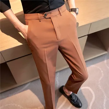 גברים החדשים של חליפת מכנסיים באיכות גבוהה מוצק צבע Slim Fit עסקי אופנה גדולה מזדמנים מכנסיים אלסטיים Slim Fit חברתית רשמית המכנסיים