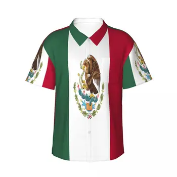 גברים חולצה של מקסיקו דגל שרוול קצר חולצה קיץ חולצת גברים Turn-למטה צווארון כפתור החולצה בגדי גברים