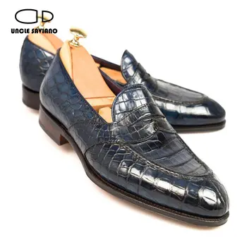 דוד Saviano יוקרה נעלי גברים נעלי שמלה הדפסי תנין אופנה מסיבת חתונה עור אמיתי נעלי מעצבים לגברים המקורי