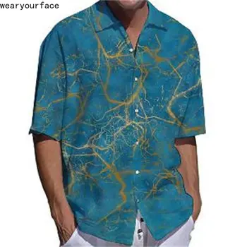 הוואי להתלבש חולצות מודפסות אש דקל התרסקות גרפיקה כפתורים שרוול קצר רזה אופנת רחוב החוף מזדמנים גברים ביגוד