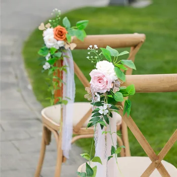 החתונה הכיסא פרח קישוט מלאכותי סידור פרחים לחתונה הכיסא לאחור סימולציה מזויף דקורטיביים