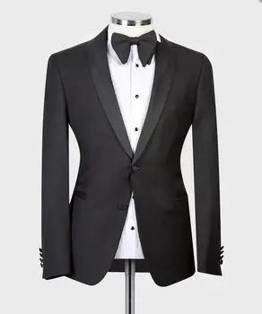 העיצוב החדש של השחורים חליפות 2 חלקים קבוע מתאים מוצק טוקסידו לנשף החתונה (קט+מכנסיים) terno masculino