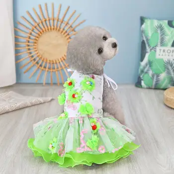 הקיץ הכלב שמלת צוואר עגול פרח עיצוב תחרה שמלת נסיכת חיות מחמד Suspender חצאית גור שרוולים בגדים למסיבה