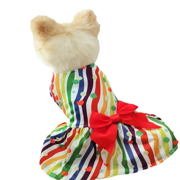 השמלה לכלבים, בגדים חתול כלב מחמד בגדים צבעוניים קשת קטנה דוט הדפס Bowknot חצאית אביב קיץ יורקשייר אביזרים
