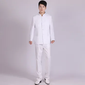 (ז ' קט+מכנסיים) XXS-XL שחור-לבן בסגנון סיני גברים סטודנט סיני טוניקה החליפה פזמון Mens חליפות הבמה ללבוש להראות