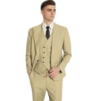 חדש 3 חתיכה Slim fit גברים חליפת תחפושת Homme מעיל אפוד מכנסיים עסקית רשמית בנשף החתונה בהתאמה אישית לחתן חליפות להגדיר