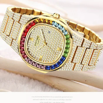 חדש אופנה נשים קוורץ שעונים עם צבע היהלום נשים שעוני יד פלדה אל חלד כסופה רצועת נקבה שעון Montre פאטאל