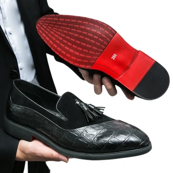 חדש הבלעדי אדום מוקסינים לגברים עסק שחור חום ציציות עבודת יד רשמית נעלי חתונה נעליים לגברים משלוח חינם