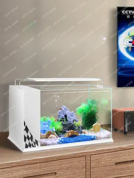 חדש להחליף מים באקווריום סלון קטן שולחן העבודה אקווריום זכוכית אקולוגי עצמית זרימת משק בית דג העולם