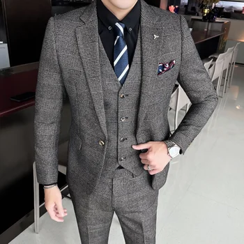 חליפה של גבר אלף ציפור סריג עסקים סלים הגירסה הקוריאנית של הסייס הצעיר הטוב ביותר גבר אחדות שמלת החתונה שלושה חלקים סט