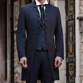 חליפות זמן שסף גברים חליפות 3 חלקים לעמוד דש רשמית חליפות גברים על השושבינים בחתונה 2023 (בלייזר+אפוד+מכנסיים)
