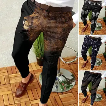 חליפת מכנסיים מכנסיים Mens אביב סתיו אופנה רטרו מופשט הדפסה גמיש תחתית דק-מתאים כיסי המכנסיים לעסקים
