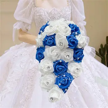 חם למכור ארוך מפל חדש לחתונה זרי כלה, השושבינה PE רוז Rhinestones יד פרח מסיבה עיצוב חתונה