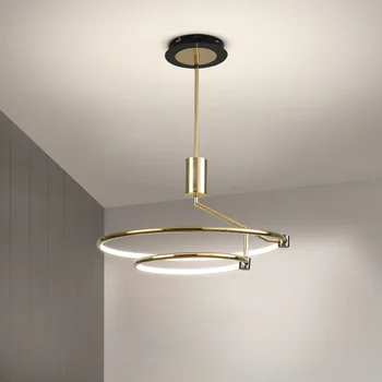 טבעת LED נברשות Rotatable לובי חדר אוכל חדר השינה תליון מנורה זהב שחור מתכת הביתה ארט-דקו מודרני, גופי תאורה
