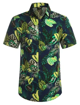 טרופיקס עלים אבוקדו גרפי חולצות לגברים ביגוד הדפסת 3D החוף הוואי חולצה שרוול קצר y2k מקסימום בגדים דש החולצה