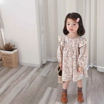 ילדים בנות פרחוני שמלת בגדי ילדי הפעוט קוריאנית קיץ בגדי תינוקות נסיכה שמלות האביב הדפסה בנות שמלות