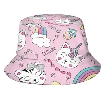 יפה חמוד חיות ורוד דפוס הדפסה דלי כובעי שמש כובע חמוד יפה דפוס ורוד חיה צבעוני הקיץ פרח כיף